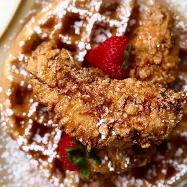Hot honey chicken and waffles.