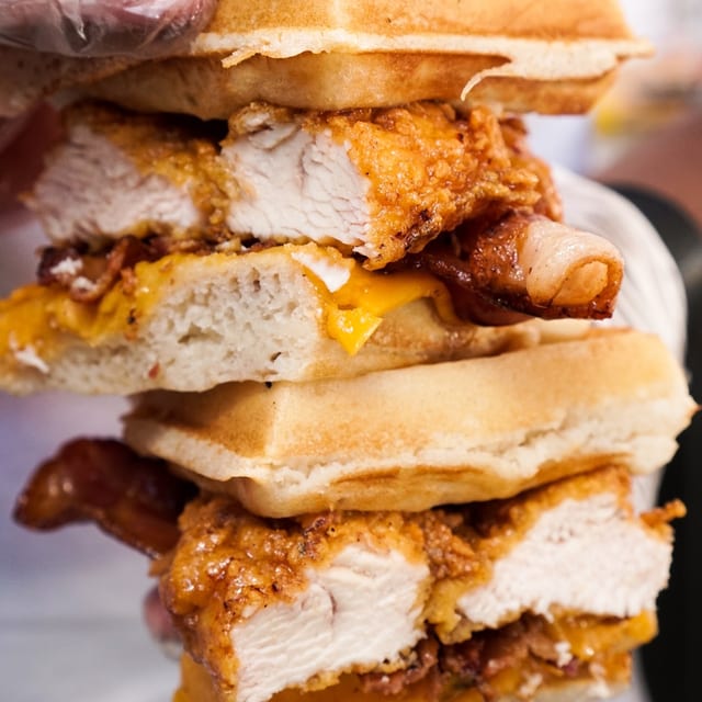 Chicken And Waffle Sandwich.