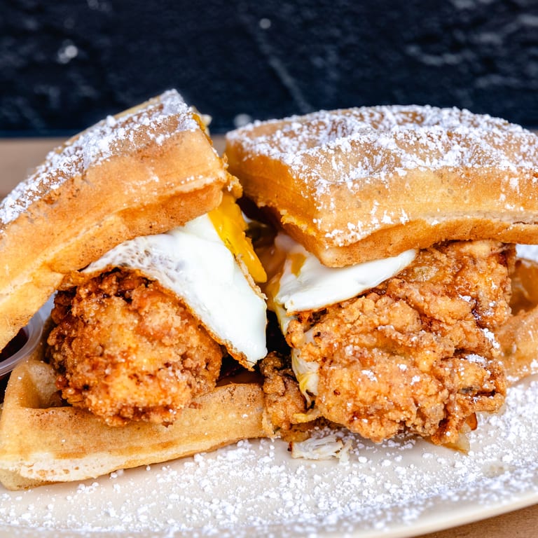 Savor our chicken waffles